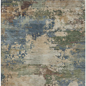 HomeRoots 5' Washable Indoor/Outdoor Area Rug with Modern Abstract Blue, Green, and Beige Design for Any Space 10' X 14' 630728