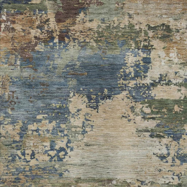 HomeRoots 5' Washable Indoor/Outdoor Area Rug with Modern Abstract Blue, Green, and Beige Design for Any Space 10' X 14' 630728