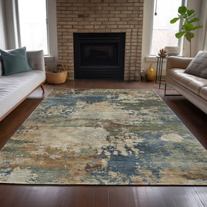 HomeRoots 5' Washable Indoor/Outdoor Area Rug with Modern Abstract Blue, Green, and Beige Design for Any Space 10' X 14' 630728