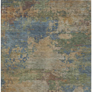 HomeRoots 5' Modern Abstract Denim Blue Beige Copper Area Rug – Washable, Stain Resistant for Indoor & Outdoor Use 5' X 8' 630730