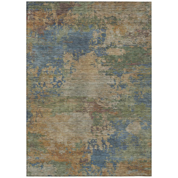 HomeRoots 5' Modern Abstract Denim Blue Beige Copper Area Rug – Washable, Stain Resistant for Indoor & Outdoor Use 5' X 8' 630730