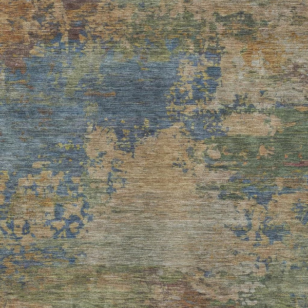HomeRoots 5' Modern Abstract Denim Blue Beige Copper Area Rug – Washable, Stain Resistant for Indoor & Outdoor Use 5' X 8' 630730
