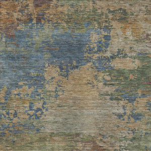 HomeRoots 5' Modern Abstract Denim Blue Beige Copper Area Rug – Washable, Stain Resistant for Indoor & Outdoor Use 8' X 10' 630732