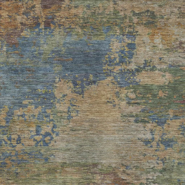 HomeRoots 5' Modern Abstract Denim Blue Beige Copper Area Rug – Washable, Stain Resistant for Indoor & Outdoor Use 8' X 10' 630732