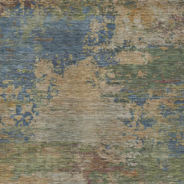 HomeRoots 5' Modern Abstract Denim Blue Beige Copper Area Rug – Washable, Stain Resistant for Indoor & Outdoor Use 9' X 12' 630733
