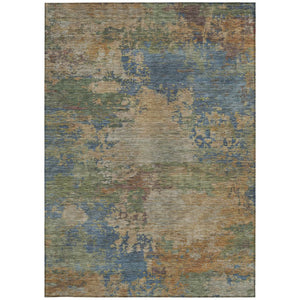 HomeRoots 5' Modern Abstract Denim Blue Beige Copper Area Rug – Washable, Stain Resistant for Indoor & Outdoor Use 10' X 14' 630734