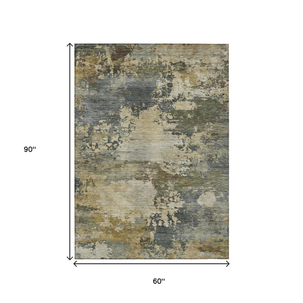 HomeRoots 5' Modern Abstract Washable Area Rug in Gray, Beige, and Khaki for Indoor and Outdoor Spaces 5' X 8' 630736