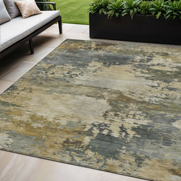 HomeRoots 5' Modern Abstract Washable Area Rug in Gray, Beige, and Khaki for Indoor and Outdoor Spaces 5' X 8' 630736