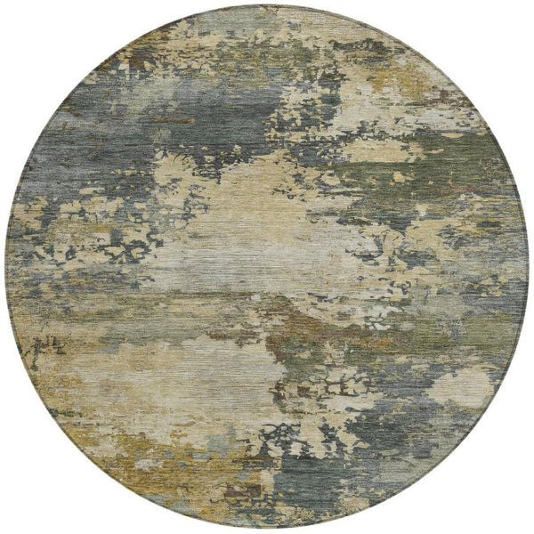HomeRoots 5' Modern Abstract Washable Area Rug in Gray, Beige, and Khaki for Indoor and Outdoor Spaces 8' Round 630737