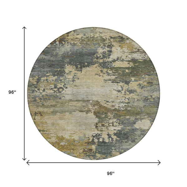 HomeRoots 5' Modern Abstract Washable Area Rug in Gray, Beige, and Khaki for Indoor and Outdoor Spaces 8' Round 630737