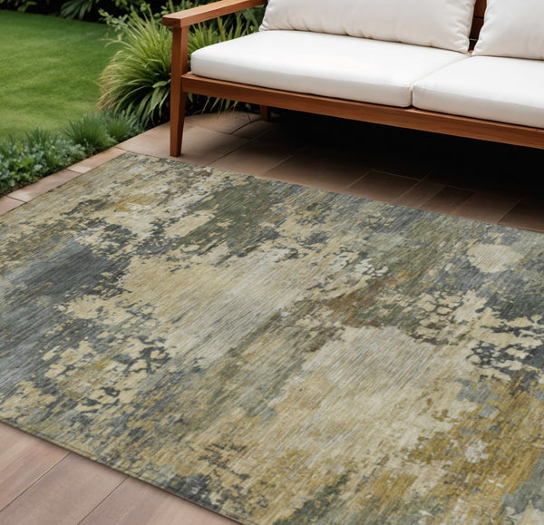 HomeRoots 5' Modern Abstract Washable Area Rug in Gray, Beige, and Khaki for Indoor and Outdoor Spaces 8' X 10' 630738