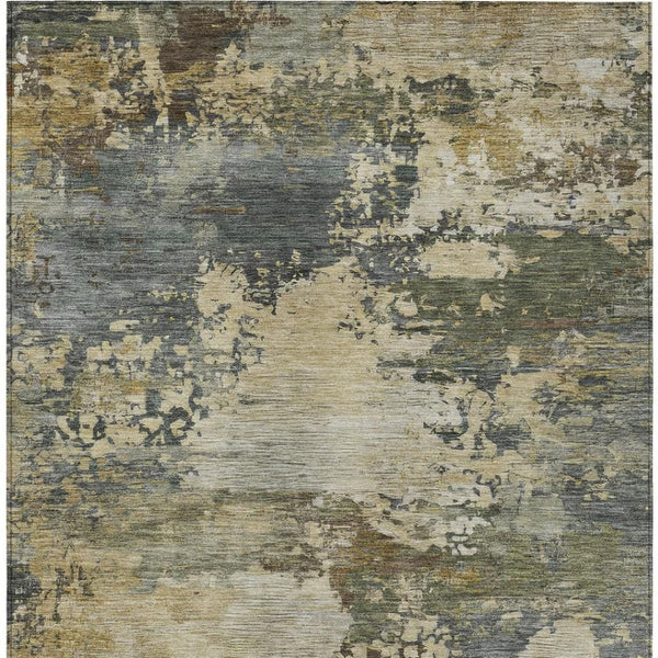 HomeRoots 5' Modern Abstract Washable Area Rug in Gray, Beige, and Khaki for Indoor and Outdoor Spaces 8' X 10' 630738