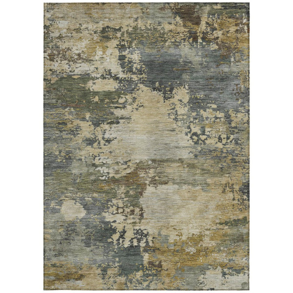 HomeRoots 5' Modern Abstract Washable Area Rug in Gray, Beige, and Khaki for Indoor and Outdoor Spaces 9' X 12' 630739