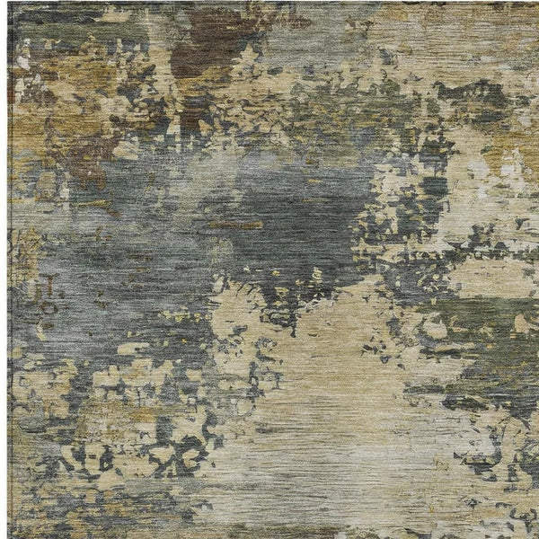 HomeRoots 5' Modern Abstract Washable Area Rug in Gray, Beige, and Khaki for Indoor and Outdoor Spaces 10' X 14' 630740
