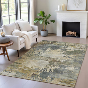 HomeRoots 5' Modern Abstract Washable Area Rug in Gray, Beige, and Khaki for Indoor and Outdoor Spaces 10' X 14' 630740