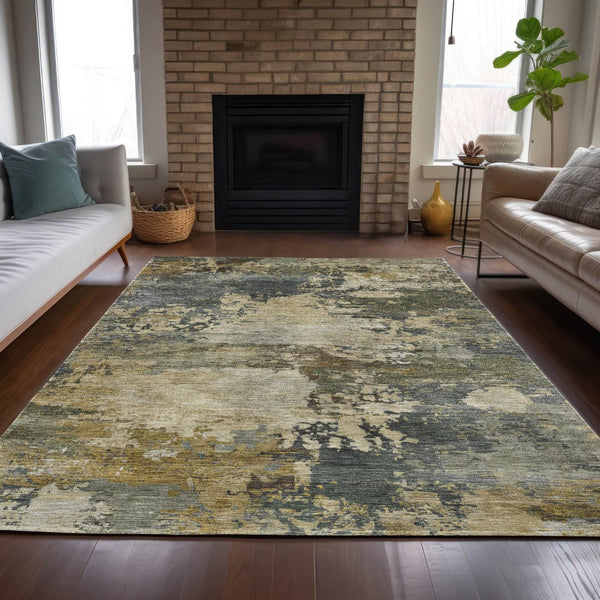 HomeRoots 5' Modern Abstract Washable Area Rug in Gray, Beige, and Khaki for Indoor and Outdoor Spaces 10' X 14' 630740