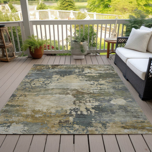 HomeRoots 5' Modern Abstract Washable Area Rug in Gray, Beige, and Khaki for Indoor and Outdoor Spaces 10' X 14' 630740