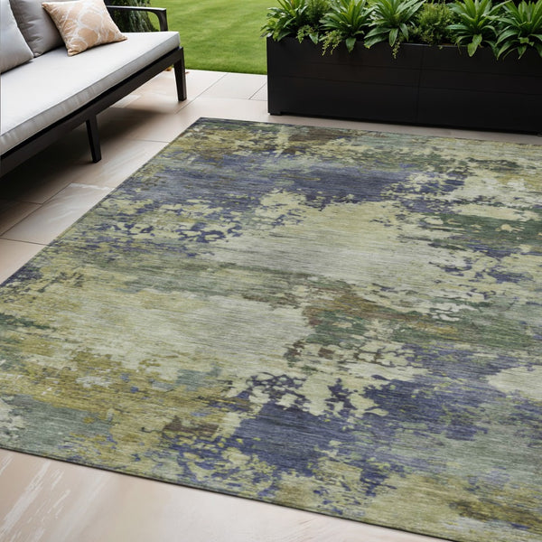 HomeRoots 5' Abstract Area Rug in Purple, Olive Green & Taupe - Durable, Washable for Indoor & Outdoor Use 5' X 8' 630742