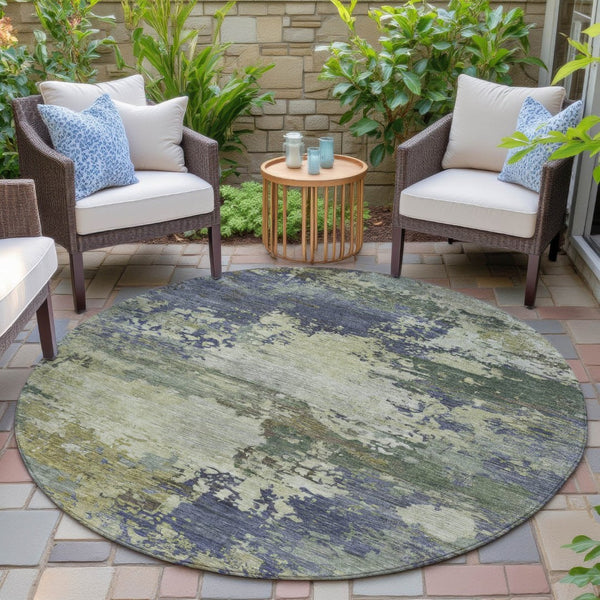 HomeRoots 5' Abstract Area Rug in Purple, Olive Green & Taupe - Durable, Washable for Indoor & Outdoor Use 8' Round 630743