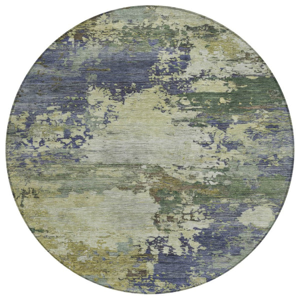 HomeRoots 5' Abstract Area Rug in Purple, Olive Green & Taupe - Durable, Washable for Indoor & Outdoor Use 8' Round 630743