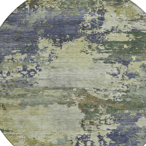 HomeRoots 5' Abstract Area Rug in Purple, Olive Green & Taupe - Durable, Washable for Indoor & Outdoor Use 8' Round 630743