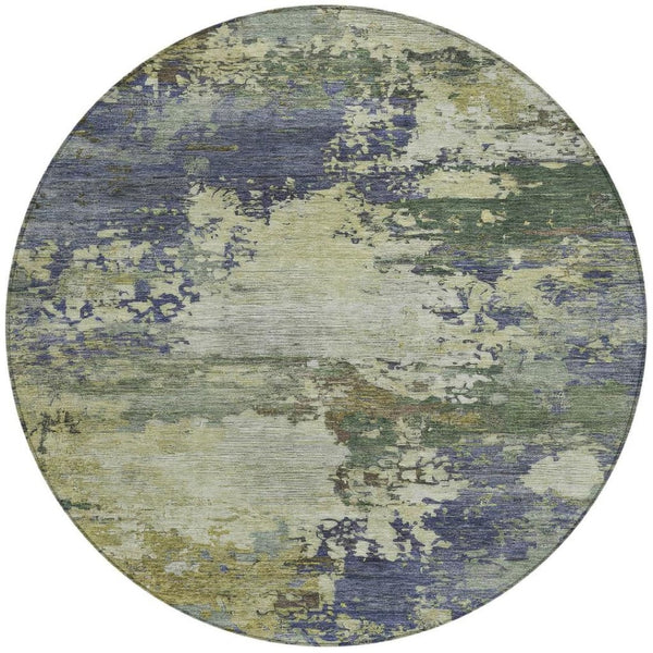 HomeRoots 5' Abstract Area Rug in Purple, Olive Green & Taupe - Durable, Washable for Indoor & Outdoor Use 8' Round 630743