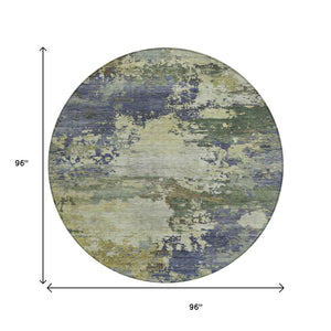 HomeRoots 5' Abstract Area Rug in Purple, Olive Green & Taupe - Durable, Washable for Indoor & Outdoor Use 8' Round 630743
