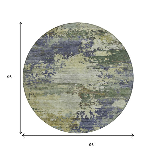 HomeRoots 5' Abstract Area Rug in Purple, Olive Green & Taupe - Durable, Washable for Indoor & Outdoor Use 8' Round 630743