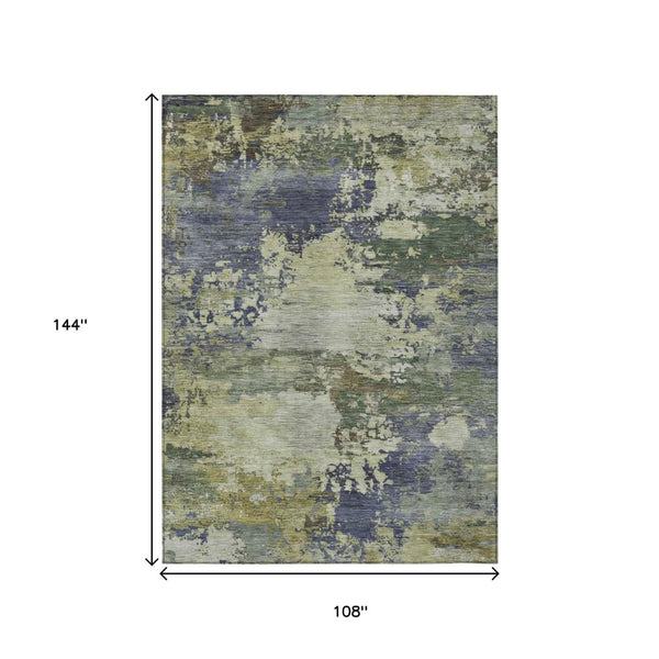HomeRoots 5' Abstract Area Rug in Purple, Olive Green & Taupe - Durable, Washable for Indoor & Outdoor Use 9' X 12' 630745