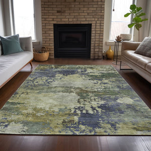 HomeRoots 5' Abstract Area Rug in Purple, Olive Green & Taupe - Durable, Washable for Indoor & Outdoor Use 9' X 12' 630745