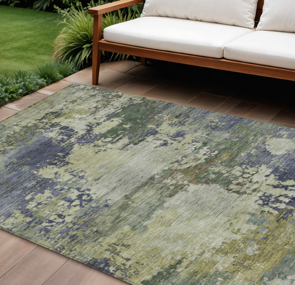 HomeRoots 5' Abstract Area Rug in Purple, Olive Green & Taupe - Durable, Washable for Indoor & Outdoor Use 10' X 14' 630746