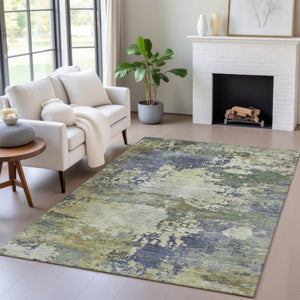 HomeRoots 5' Abstract Area Rug in Purple, Olive Green & Taupe - Durable, Washable for Indoor & Outdoor Use 10' X 14' 630746
