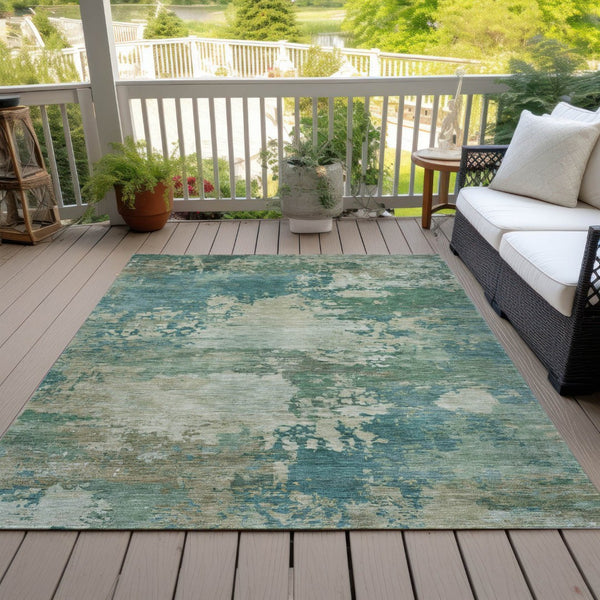 HomeRoots 5' Abstract Washable Rug in Teal, Beige & Denim Blue – Stylish, Durable for Indoor & Outdoor Spaces 5' X 8' 630748