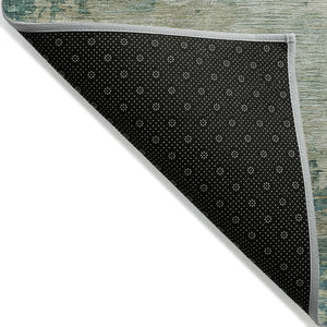 HomeRoots 5' Abstract Washable Rug in Teal, Beige & Denim Blue – Stylish, Durable for Indoor & Outdoor Spaces 8' Round 630749