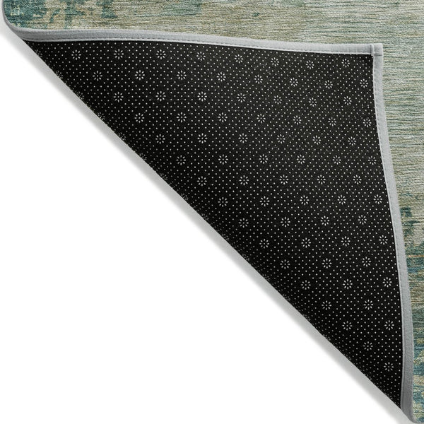 HomeRoots 5' Abstract Washable Rug in Teal, Beige & Denim Blue – Stylish, Durable for Indoor & Outdoor Spaces 8' Round 630749