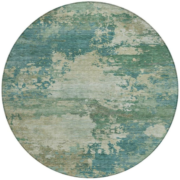 HomeRoots 5' Abstract Washable Rug in Teal, Beige & Denim Blue – Stylish, Durable for Indoor & Outdoor Spaces 8' Round 630749