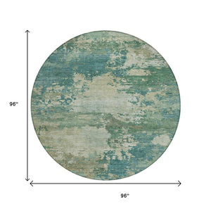 HomeRoots 5' Abstract Washable Rug in Teal, Beige & Denim Blue – Stylish, Durable for Indoor & Outdoor Spaces 8' Round 630749