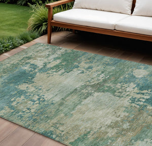 HomeRoots 5' Abstract Washable Rug in Teal, Beige & Denim Blue – Stylish, Durable for Indoor & Outdoor Spaces 9' X 12' 630751