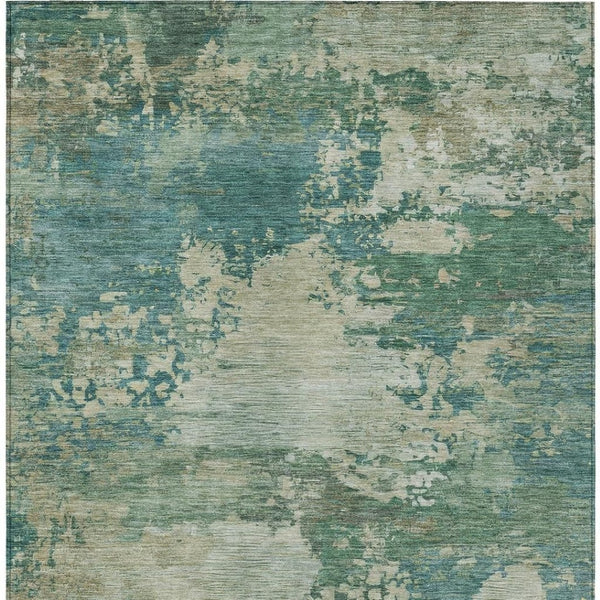 HomeRoots 5' Abstract Washable Rug in Teal, Beige & Denim Blue – Stylish, Durable for Indoor & Outdoor Spaces 10' X 14' 630752