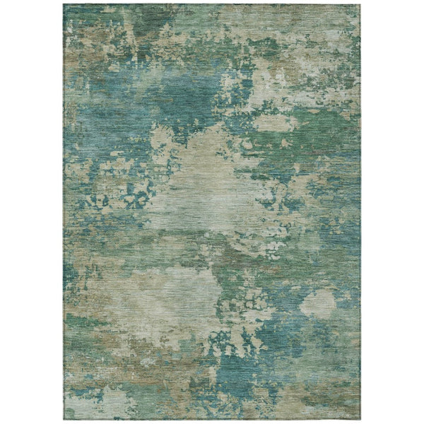 HomeRoots 5' Abstract Washable Rug in Teal, Beige & Denim Blue – Stylish, Durable for Indoor & Outdoor Spaces 10' X 14' 630752