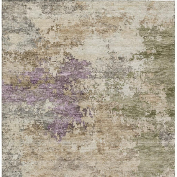 HomeRoots 5' Abstract Beige, Green & Purple Washable Area Rug for Indoor & Outdoor High-Traffic Spaces 5' X 8' 630754