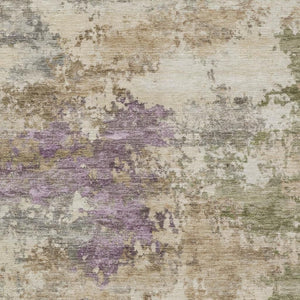 HomeRoots 5' Abstract Beige, Green & Purple Washable Area Rug for Indoor & Outdoor High-Traffic Spaces 5' X 8' 630754