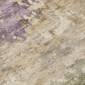 HomeRoots 5' Abstract Beige, Green & Purple Washable Area Rug for Indoor & Outdoor High-Traffic Spaces 8' Round 630755
