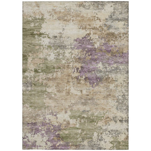 HomeRoots 5' Abstract Beige, Green & Purple Washable Area Rug for Indoor & Outdoor High-Traffic Spaces 8' X 10' 630756