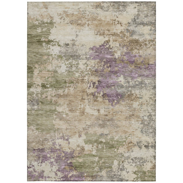 HomeRoots 5' Abstract Beige, Green & Purple Washable Area Rug for Indoor & Outdoor High-Traffic Spaces 8' X 10' 630756