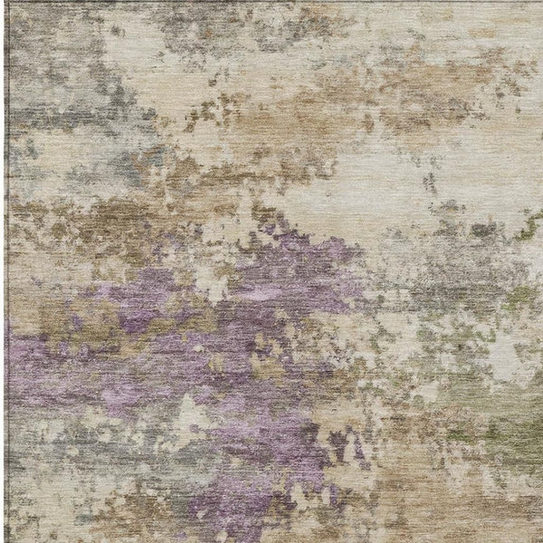 HomeRoots 5' Abstract Beige, Green & Purple Washable Area Rug for Indoor & Outdoor High-Traffic Spaces 8' X 10' 630756