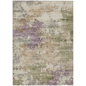 HomeRoots 5' Abstract Beige, Green & Purple Washable Area Rug for Indoor & Outdoor High-Traffic Spaces 9' X 12' 630757