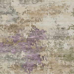 HomeRoots 5' Abstract Beige, Green & Purple Washable Area Rug for Indoor & Outdoor High-Traffic Spaces 9' X 12' 630757