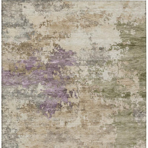 HomeRoots 5' Abstract Beige, Green & Purple Washable Area Rug for Indoor & Outdoor High-Traffic Spaces 10' X 14' 630758