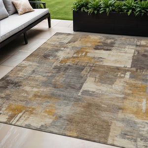 HomeRoots 5' Abstract Washable Indoor Outdoor Area Rug in Brown, Beige, and Charcoal - Durable & Stylish Design 5' X 8' 630760
